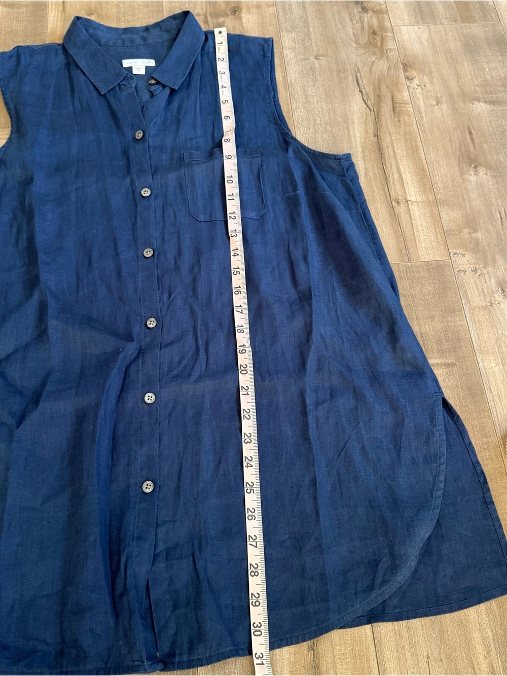 J Jill Love Linen Sleeveless Tunic Button Up Collared Medium Navy Blue Summer - Picture 5 of 7